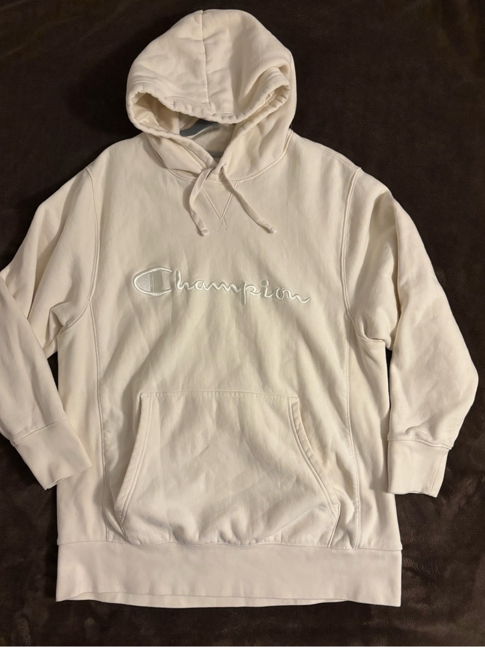 Champion Men's Hooded Pullover in Cream with Embroidered Script